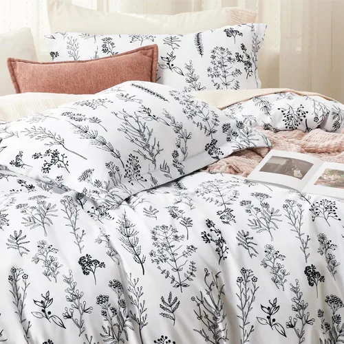 Miniatura 4 de Bedsure - Juego de edredón King, juego de ropa de cama blanco brillante, 3 piezas de ropa de cama floral bonita, 1 edredón reversible suave con 21