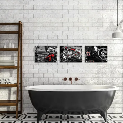Miniatura 2 de FuShvre Mecánico Cuadros Mecánico Tienda Arte de Pared Lienzo Motor Impresiones para Taller Oficina Hombre Cueva Decoración de Pared Negro y Rojo