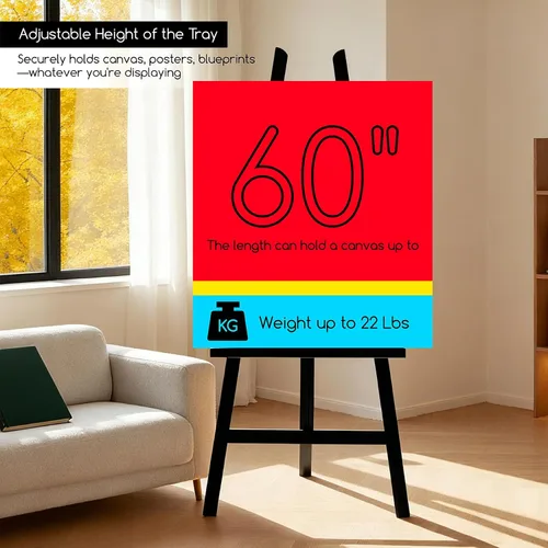 Miniatura 2 de MEEDEN Soporte de caballete de exhibición para cartel: soportes de madera ajustables para pintar, un caballete de arte para lienzo de hasta 60 Negro