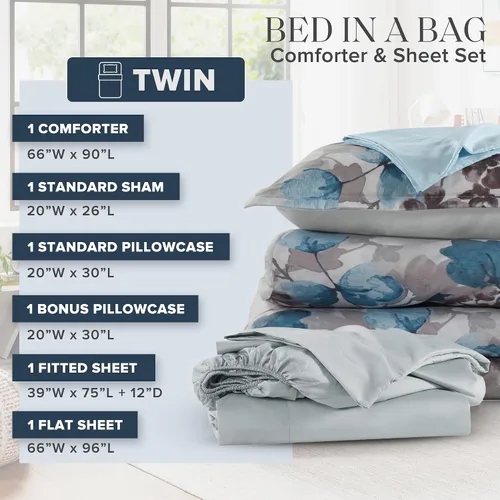 Miniatura 5 de Madison Park Juego de edredón tamaño individual con sábanas, edredón de microfibra suave con estampado floral en una bolsa para cama