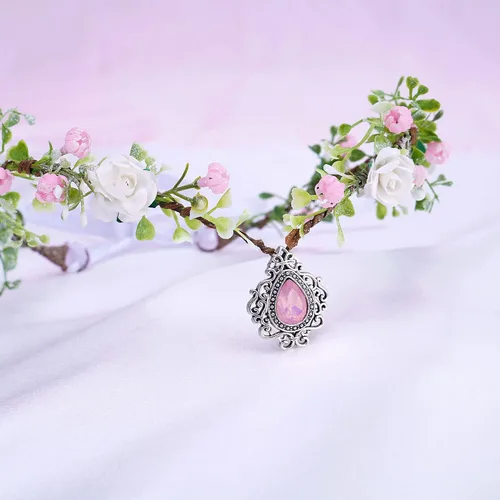 Miniatura 4 de MOSTORY Corona de elfos de flores rosadas, diadema de corona floral hecha a mano para mujeres, tiara de elfo nupcial, accesorios para el cabello