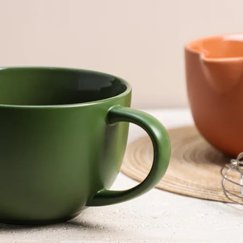 Miniatura 7 de Gaolinci Tazón de cerámica simple de color sólido para cocina, cuenco grande de 1 cuarto de galón, con boquilla de vertido y mango