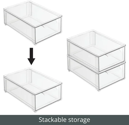 Miniatura 4 de mDesign - Contenedores organizadores de almacenamiento apilables de plástico para baño con cajón frontal extraíble para encimera de baño, tocador