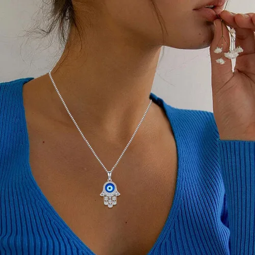 Miniatura 70 de Aniu Joyería de plata de ley 925 Hamsa de Fátima para mujer con circonita cúbica, viene con caja de regalo negra