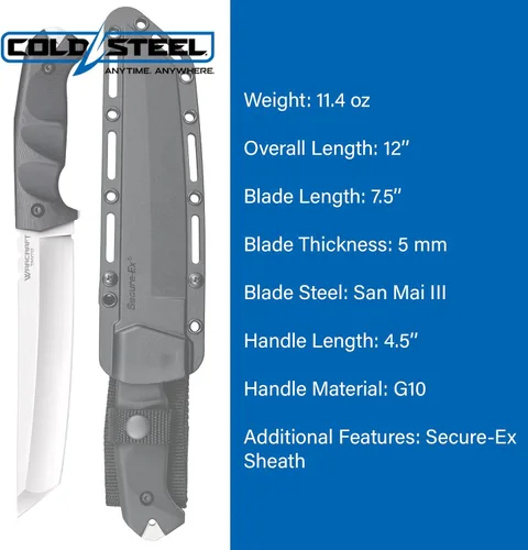 Miniatura 6 de COLD STEEL Warcraft San Mai III Tanto Point Cuchillo de Hoja Afilada como Navaja con Mango G-10 Militar Táctico de Hoja Fija con Vaina Secure-Ex