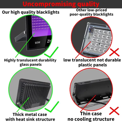 Miniatura 2 de Luz de inundación de luces negras de 60 W, luz negra con enchufe e interruptor para fiesta brillante, gran espacio, luces LED negras impermeables