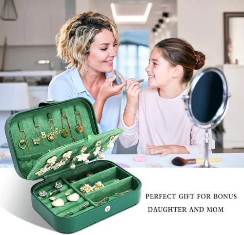 Miniatura 7 de batifine Estuche de joyería de viaje, organizador de joyas pequeño de piel sintética para mujeres y niñas, caja de joyería de viaje de 2 capas
