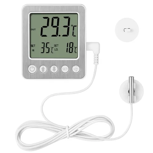 Termómetro para refrigerador, alarma de congelador, termómetro digital para congelador con sensor adicional, alarma de alta y baja temperatura (1,
