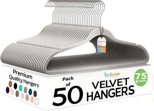 Miniatura 13 de Techzoo Perchas de Terciopelo Premium Paquete de 50 Perchas Ultra Delgadas Antideslizantes de Fieltro para Adultos que Ahorran Espacio para Perchas