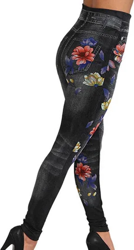 Miniatura 4 de BLUKIDS Leggings con aspecto de jean para mujer, de verano, cintura alta, control de abdomen, con bolsillos traseros, casuales, ajustados