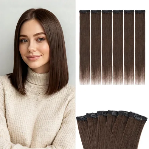Miniatura 14 de Benehair 6 extensiones de cabello corto con clip, 100% cabello humano real, sin costuras e invisibles, para mujeres, con volumen instantáneo