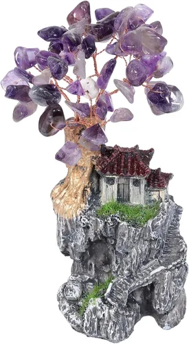 rockcloud Casa de Montaña Interior Paisaje Amatista Cristal Árbol del Dinero Feng Shui Bonsái Ornamento Decoración del Hogar