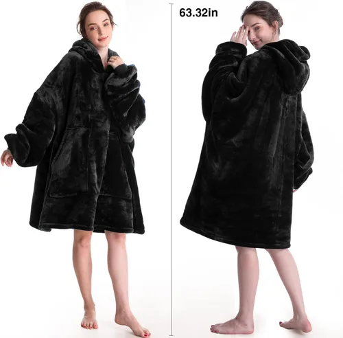Miniatura 2 de Aemicion - Manta con capucha tipo sudadera tamaño grande, vellón Sherpa con mangas y bolsillo, unisex para adultos, ideal para hogar, oficina
