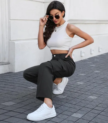 Miniatura 6 de ETOSELL Pantalones cargo de cintura alta para mujer, pantalones casuales de pierna ancha, elásticos, Y2K Streetwear con 6 bolsillos