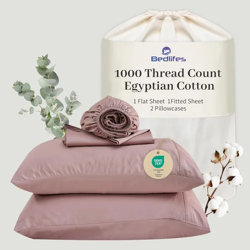 Miniatura 16 de Bedlifes Sábanas de algodón egipcio de 1000 hilos, tamaño Queen, 4 piezas con bolsillo profundo de 16 pulgadas, ropa de cama ultrasuave refrescante
