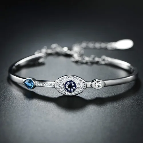 Miniatura 4 de Barzel Pulsera de cristal de mal de ojo chapado en oro blanco y oro de 18 quilates