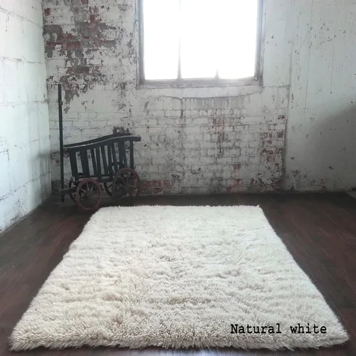 Miniatura 4 de Alfombras flokati elegantes de bajo perfil, todo el grosor con un pelo más bajo, 100% lana orgánica, alfombra lanuda de lana natural blanquecina