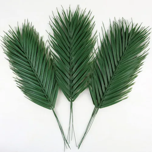 Miniatura 8 de CCINEE 24 piezas de hojas de palma artificiales doradas, 3 tamaños, hojas falsas de Monstera, simulación de hojas de safari con tallos