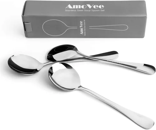 Miniatura 3 de Cucharas de sopa, cubiertos de cuchara al por mayor, juego de cucharas redondas de acero inoxidable de 8