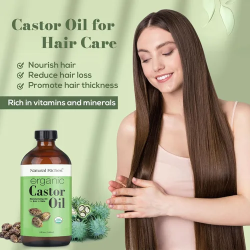Miniatura 5 de Natural Riches Aceite de ricino orgánico sin refinar, botella de vidrio prensado en frío, certificado por USDA para piel seca, pérdida de cabello