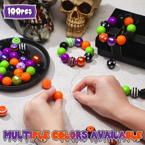 Miniatura 4 de Poen 100 cuentas de goma de mascar de diamantes de imitación de Halloween de 0.78 pulgadas para bolígrafos, resina de cristal a granel, cuentas