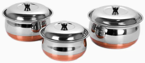 Miniatura 8 de Sumeet Juego de ollas de acero inoxidable con tapa de 12.2 fl oz, 16.9 fl oz, 27.1 fl oz, color plateado