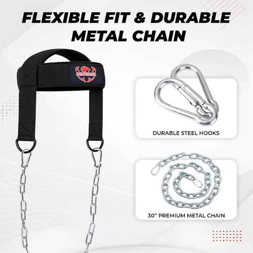Miniatura 2 de FIGHTSENSE Arnés para el cuello con correa acolchada ajustable con cadena de acero, arnés de cabeza de levantamiento de pesas para ejercicio