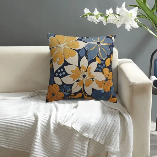 Miniatura 5 de Fundas de almohada de flores azul marino, fundas de cojín geométricas modernas, fundas de almohada decorativas para el hogar, fundas de almohada