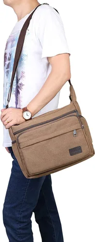 Miniatura 2 de JAKAGO Bolsa de mensajero de lona de 13 pulgadas con múltiples bolsillos, bolsa cruzada para uso diario, bolsa para viajes de negocios