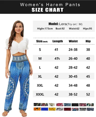 Miniatura 4 de QIANXIZHAN - Pantalones deportivos de tiro alto para mujer, diseño estilo harén bohemio con bolsillos, para yoga