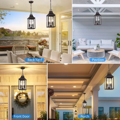 Miniatura 8 de Lámpara colgante grande de 15.5 pulgadas para exteriores, 3 luces, del atardecer al amanecer, lámpara colgante para exteriores, lámpara colgante