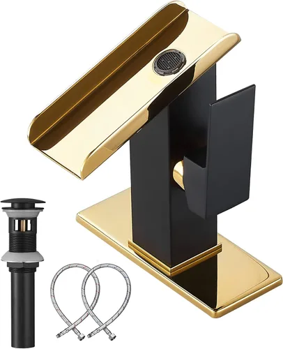 Miniatura 13 de Grifo de Recipiente Negro para Baño Cascada Boquilla Abierta LED Cambio de Color por Temperatura Grifo de Lavabo para Fregadero de Tazón Mango