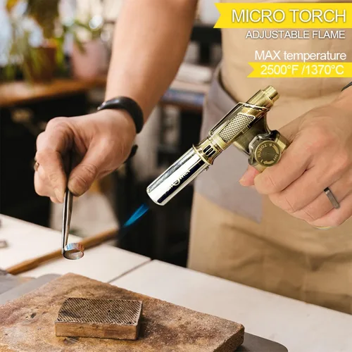 Miniatura 2 de FunOwlet Encendedor de butano recargable, sopletes de soldadura de metal de alta calidad con llama de precisión ajustable para cocina culinaria