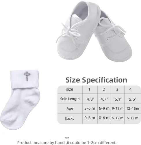 Miniatura 5 de Booulfi Conjunto de botines y calcetines para bebés recién nacidos para bautizo