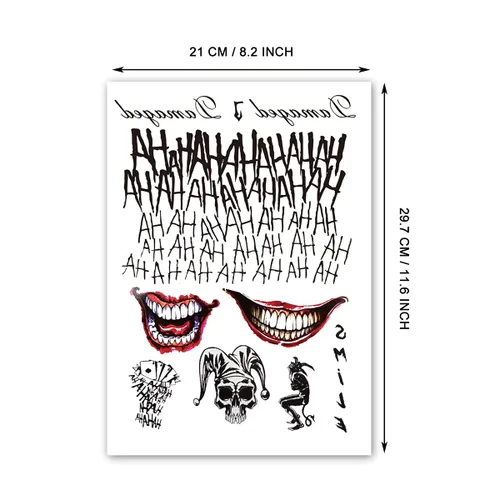 Miniatura 4 de 3 hojas de tatuajes falsos adhesivos para hombre, temporales, para disfraces, Halloween, cosplay, accesorios o fiestas.