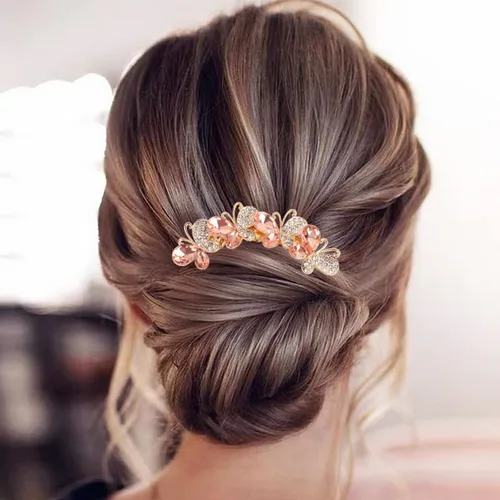 Miniatura 3 de Accesorios para el cabello con diamantes de imitación de perlas – Pinzas de horquilla de mariposa con cristales para moños updo, horquillas