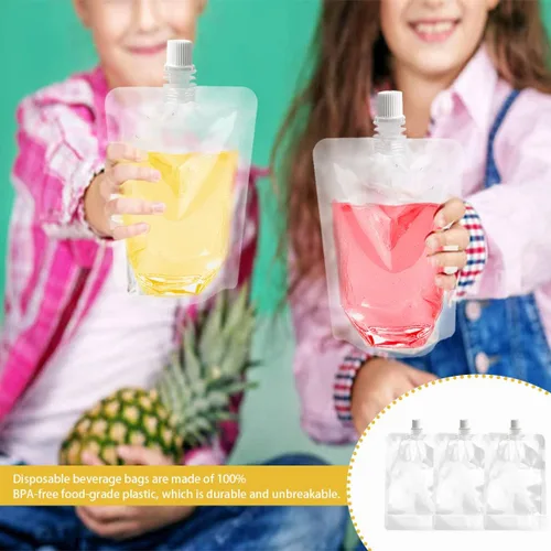Miniatura 6 de DOERDO - 100 bolsas de bebidas, bolsas de jugo, frascos, transparentes, de pie, para café, agua, cerveza, jugo, leche, 6.8 fl oz/6.8 onzas