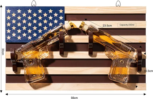Miniatura 6 de The Wine Savant - Juego de 2 decantadores de whisky con pistola de 10.11 onzas líquidas en estante de pared con bandera estadounidense por The Wine