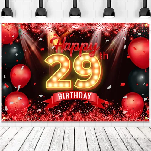 Miniatura 13 de Cartel de feliz cumpleaños 10 años, fondo rojo y negro, decoraciones de cumpleaños para niñas y niños de 10 años, artículos de fotografía