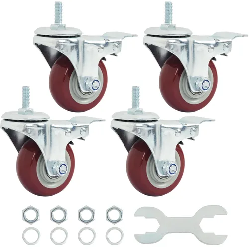 Miniatura 20 de Finnhomy Ruedas giratorias de 2 pulgadas, ruedas de vástago roscado resistentes de 3/8 a 16 x 1 con freno, juego de 4 ruedas de poliuretano de alta