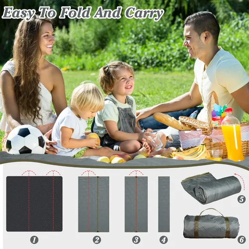 Miniatura 7 de Manta de picnic impermeable de 80 x 60 pulgadas, portátil con correa de transporte para alfombra de playa o fiesta familiar al aire libre, camping