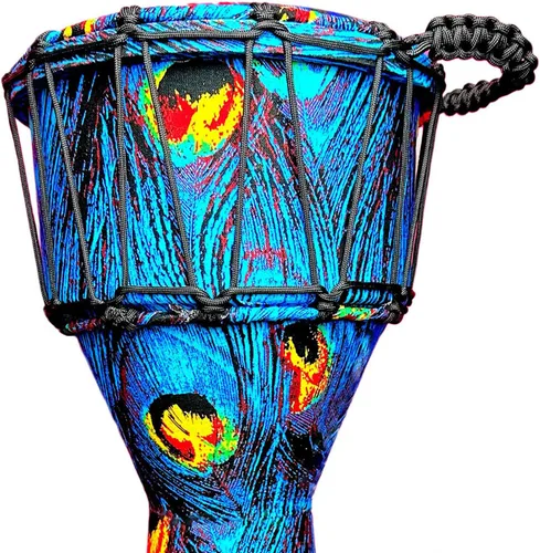 Miniatura 4 de RUOSWTE Djembe Bongo, tambor de copa hecho de cabeza de tambor de piel de cabra, tela pintada a mano, estilo de África occidental, regalo