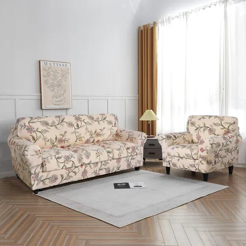 Miniatura 5 de SearchI Funda elástica para sofá con estampado, Fundas impresas para sofá, Funda de sillón con patrón floral, 2 piezas, Funda elástica para sillón