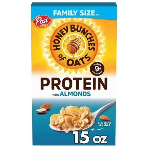 Miniatura 12 de Honey Bunches of Oats Cereal de desayuno con almendras, cereal de almendras con miel con racimos de avena y granola, caja de 12 onzas