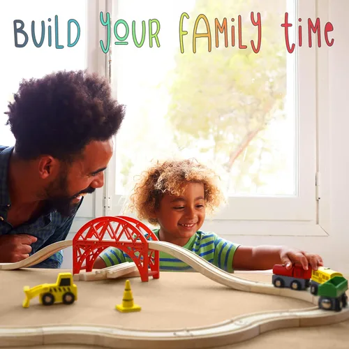 Miniatura 8 de KipiPol Juegos de trenes de madera para niños de 2 a 4 a 7 años – 38 piezas de tren de madera para niños pequeños con grúa, puente y pistas de tren