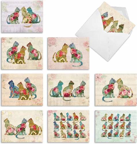 Miniatura 8 de The Best Card Company - 10 tarjetas de gato en blanco para todas las ocasiones (4 x 5.12 pulgadas) - Lindo juego de tarjetas a granel surtido - Cat