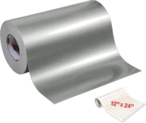 ORACAL 651 Vinilo adhesivo metálico plateado brillante para manualidades, 12 pulgadas x 6 pies, incluye rollo de papel de transferencia transparente
