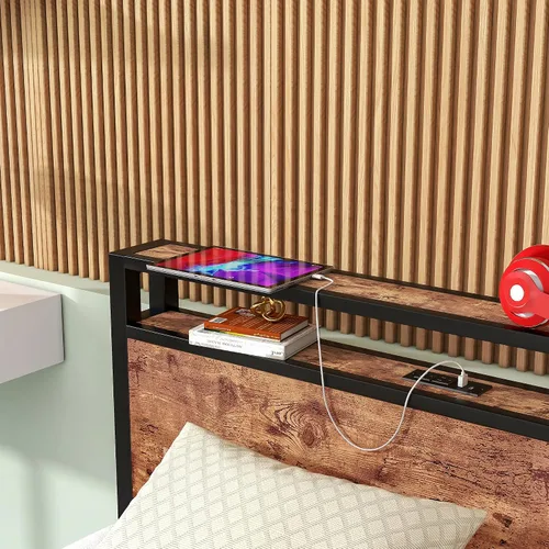 Miniatura 4 de HOJINLINERO Base de cama individual con cabecera de almacenamiento/estación de carga USB, marco de cama de plataforma individual, tamaño individual