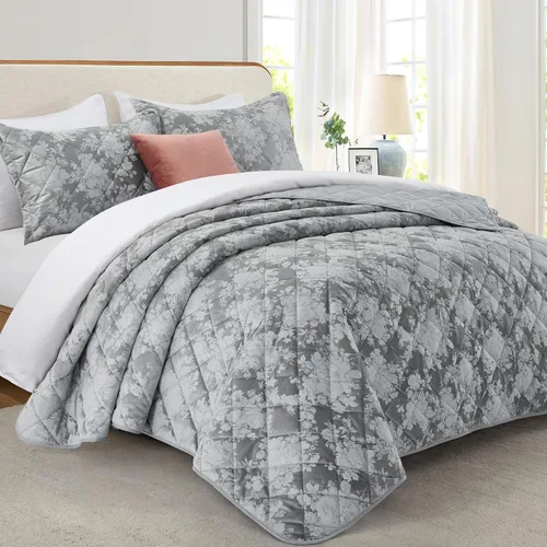 Miniatura 80 de IR Imperial Rooms Velvet Twin Quilt Bedspread Comforter Bedding Set 2 Pcs Diamond Pattern - (68"x86") Bedspread Coverlet + 1 Pillow Shams