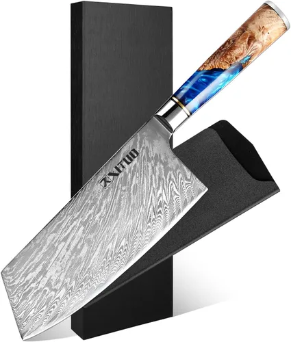 Miniatura 13 de XITUO VG10 Juego de cuchillos de chef japoneses de acero Damasco de 4 piezas, resina azul y mango de madera, cuchillo de chef de 8 pulgadas